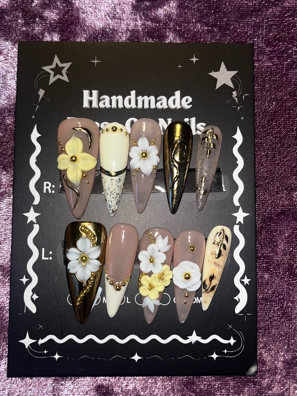 Nude and Gold Floral Press-On Nail Set